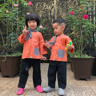 Bộ Đồ Bà Ba Trẻ Em Màu Cam Đất 8-45kg (Tặng kèm Khăn rằn)