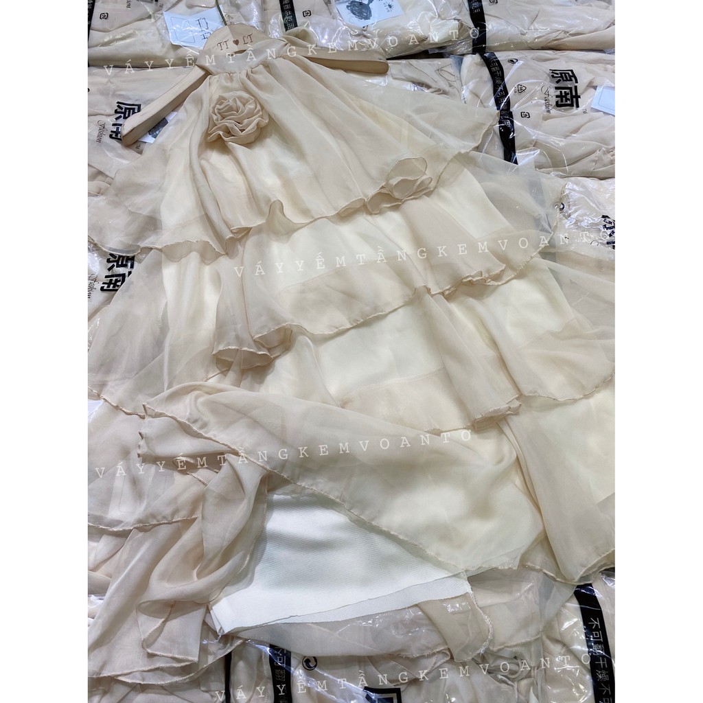 Váy Yếm Be Xoè Tầng Hoa Đi Biển - Freesize  - Váy 2 dây xòe tầng