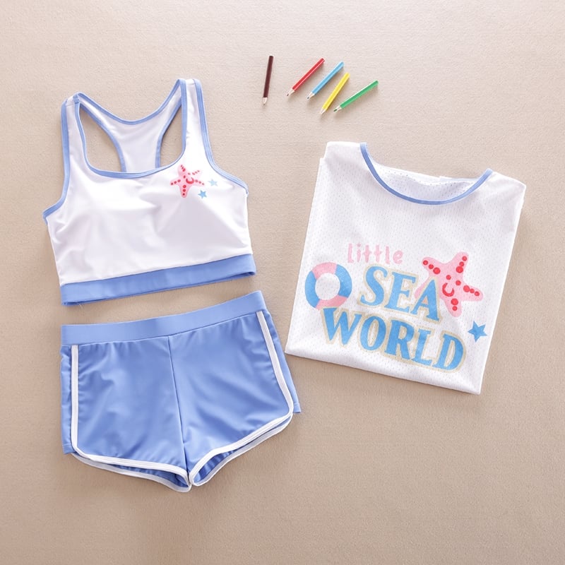 Set bộ bơi hè 3 chi tiết bé gái size đại đến 45kg - Bộ SEA WORLD