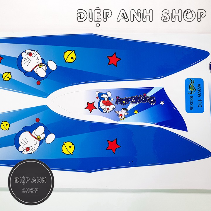 Tem xe Wave Alpha 110 DORAEMON Trắng Xanh Dương   - Tem Wave chế