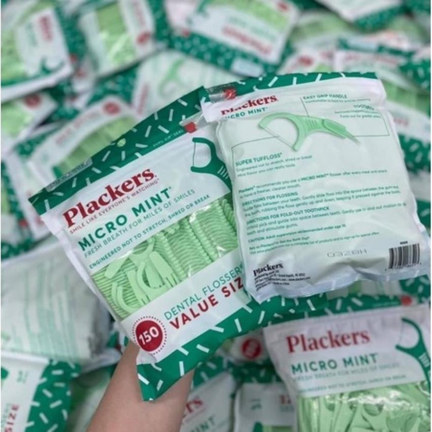 [HCM]Tăm nha khoa Plackers Micro Mint Hương Bạc Hà Giúp làm sạch mảng bám chân răng bịch 150 cây của Mỹ Famacoco