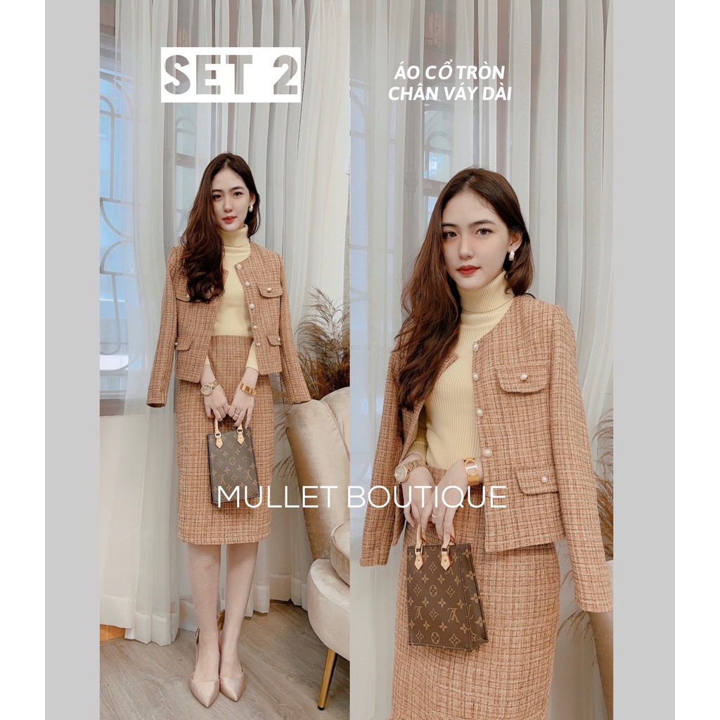 SET DẠ NHŨ CỔ TRÒN NÂU TÂY