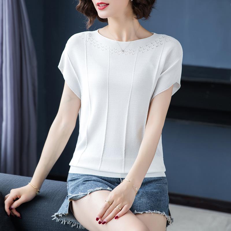 Áo thun tay ngắn họa tiết kẻ sọc chất liệu lụa mát có size lớn thời trang dành cho phụ nữ trung niên