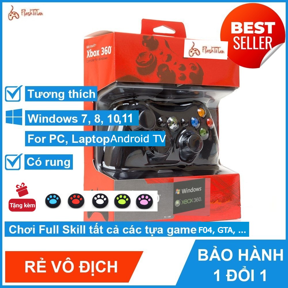 Tay cầm Chơi Game Microsoft Xbox 360 Full box Có Rung - Tay Cầm Có Dây Dùng Cho PC, Laptop chơi full skill FO4, FO3