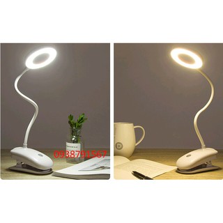 Đèn LED KẸP sạc USB, 2 ánh sáng trắng - vàng, pin sạc 3-6h, kèm củ sạc