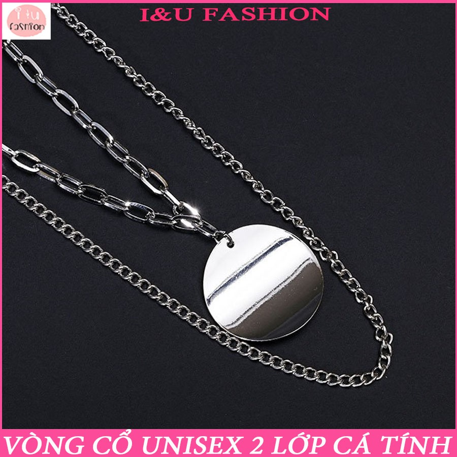 Dây chuyền , vòng cổ kép Nam Nữ UNISEX cá tính 2 lớp chất liệu kim loại với dây to bản và miếng kim loại màu bạc VC-41