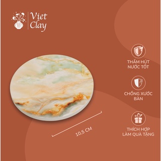Đế lót ly, miếng lót cốc thấm nước chịu nhiệt bằng gốm cao cấp họa tiết chạng vạng