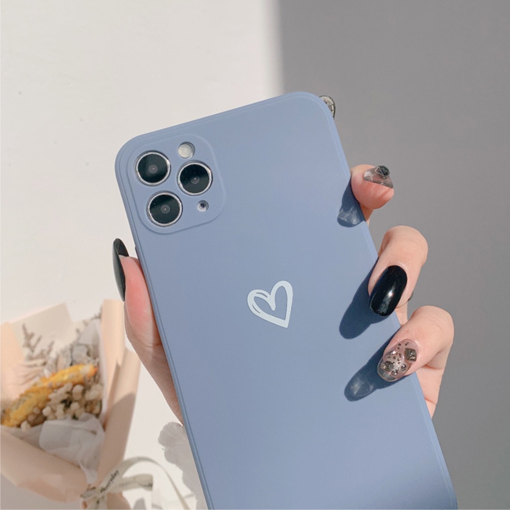 Ốp Lưng Silicon Màu Bảo Vệ Camera Heart - E078