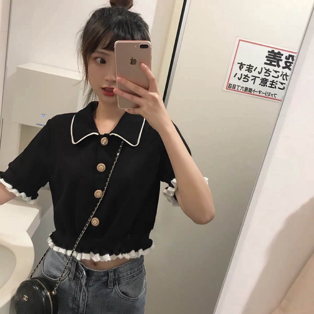 Áo kiểu SUXI dệt kim tay ngắn phong cách Hàn Quốc thời trang dành cho nữ