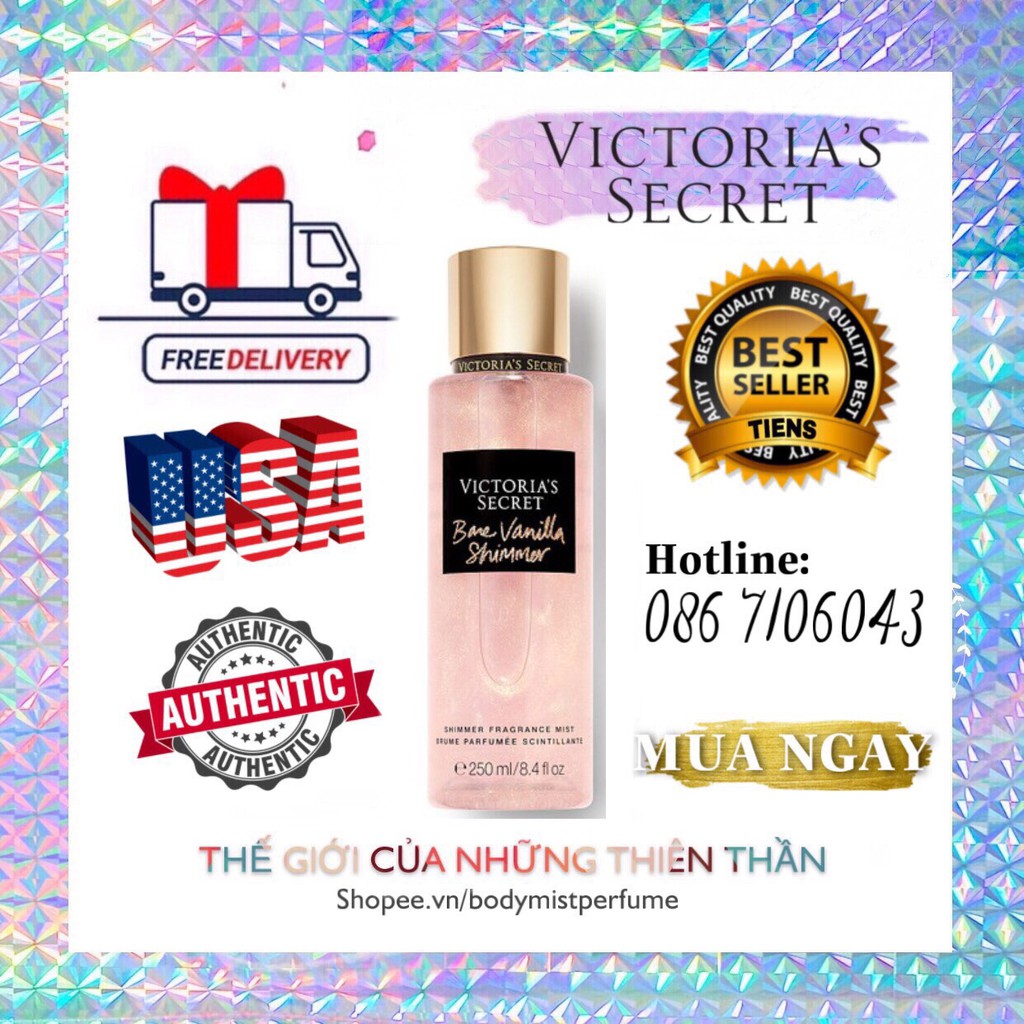 𝗕𝗢𝗗𝗬𝗠𝗜𝗦𝗧⚜️Mẫu thử xịt thơm Body Mist Victoria's Secret -  Amber Romace Shimmer 250ml