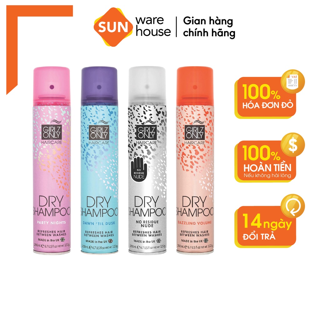 Dầu Gội Khô Girlz Only Dry Shampoo 4 Hương Thơm Quyến Rũ Bảo Vệ Mái Tóc Tiện Dụng 200ML