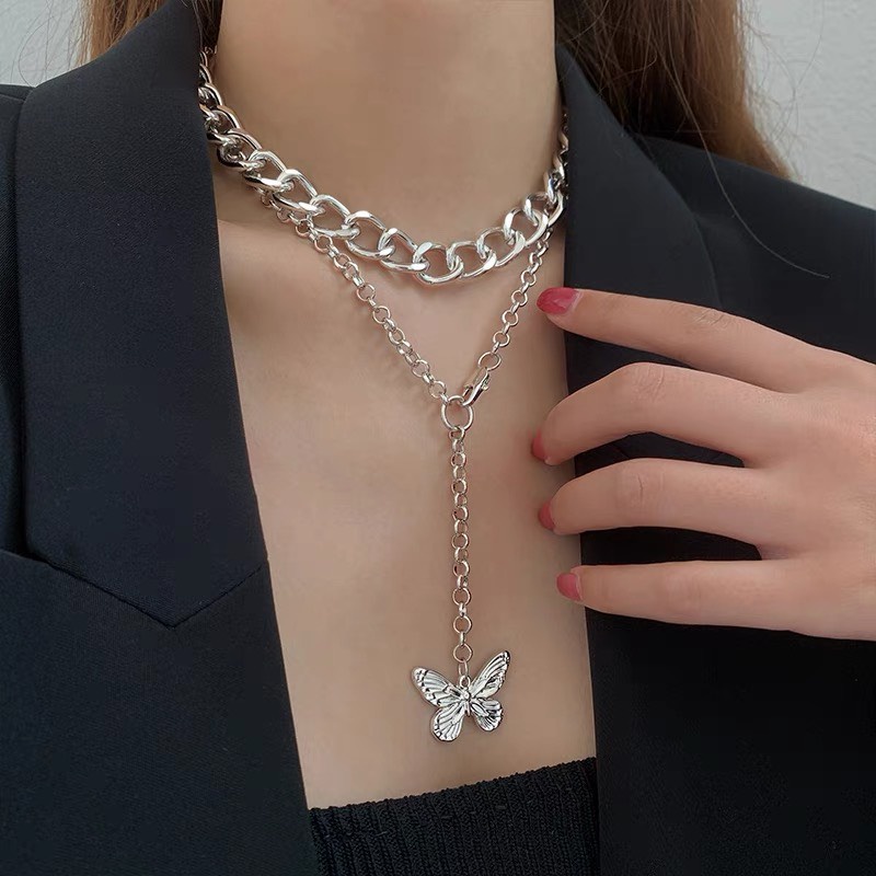 Vòng cổ nữ 2 lớp phong cách Hip Hop dây chuyền nữ cá tính