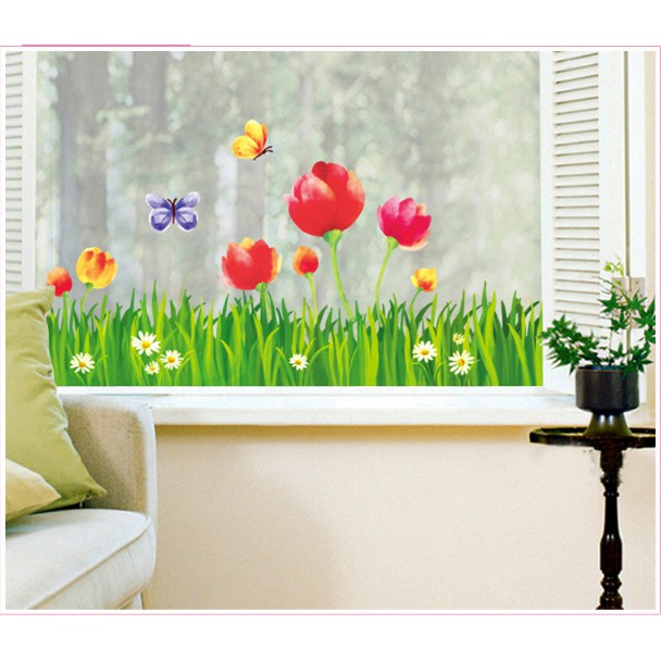 Decal trang trí tường - Chân hoa Tulip lớn 3 bông