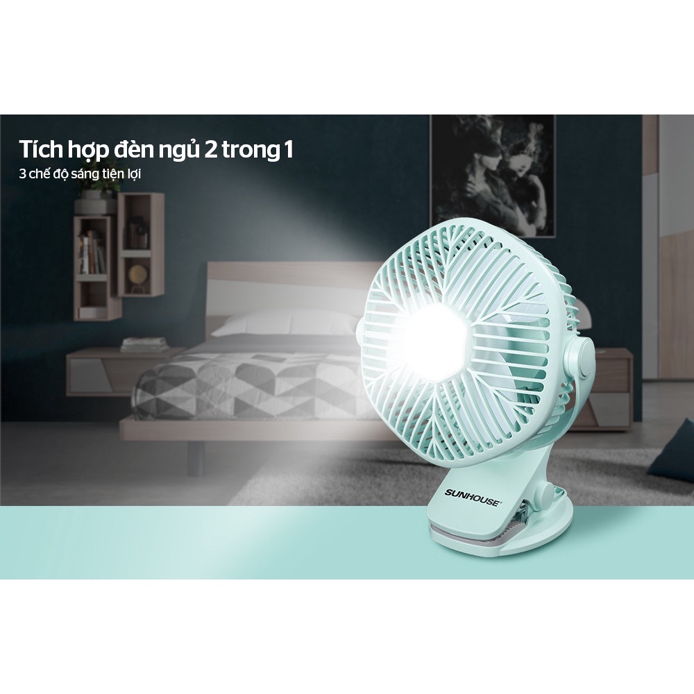 Quạt tích điện mini SUNHOUSE - Quạt Mini để bàn sạc điện - Quạt sạc pin mini SHD7111 - Hàng Chuẩn SUNHOUSE