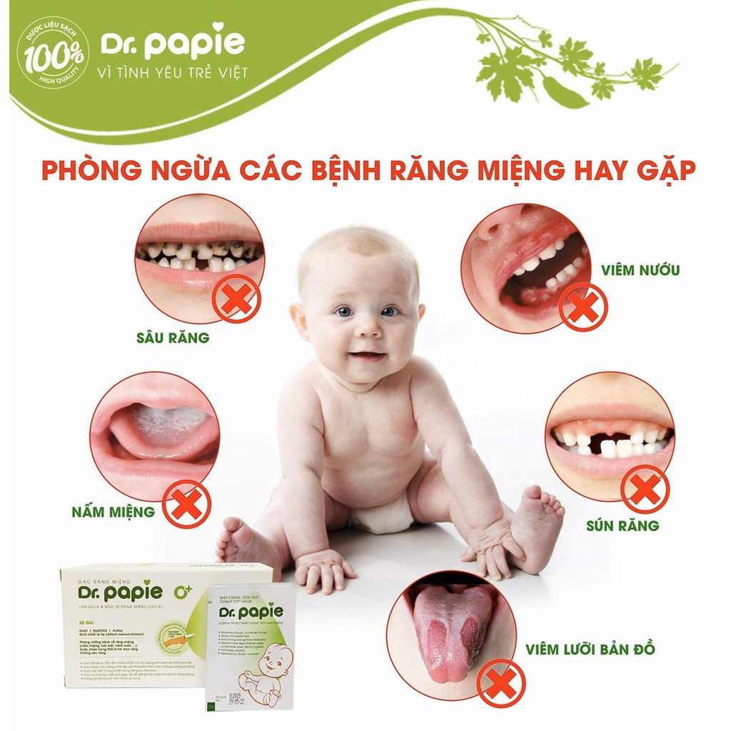 Gạc rơ lưỡi, vệ sinh răng miệng cho bé Dr. Papie hộp 30 miếng