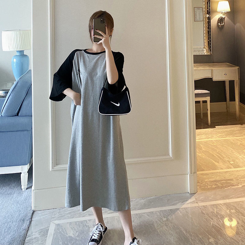 Large Size Women's Dress Thin Loose Korean Mid-length T-shirt Dress