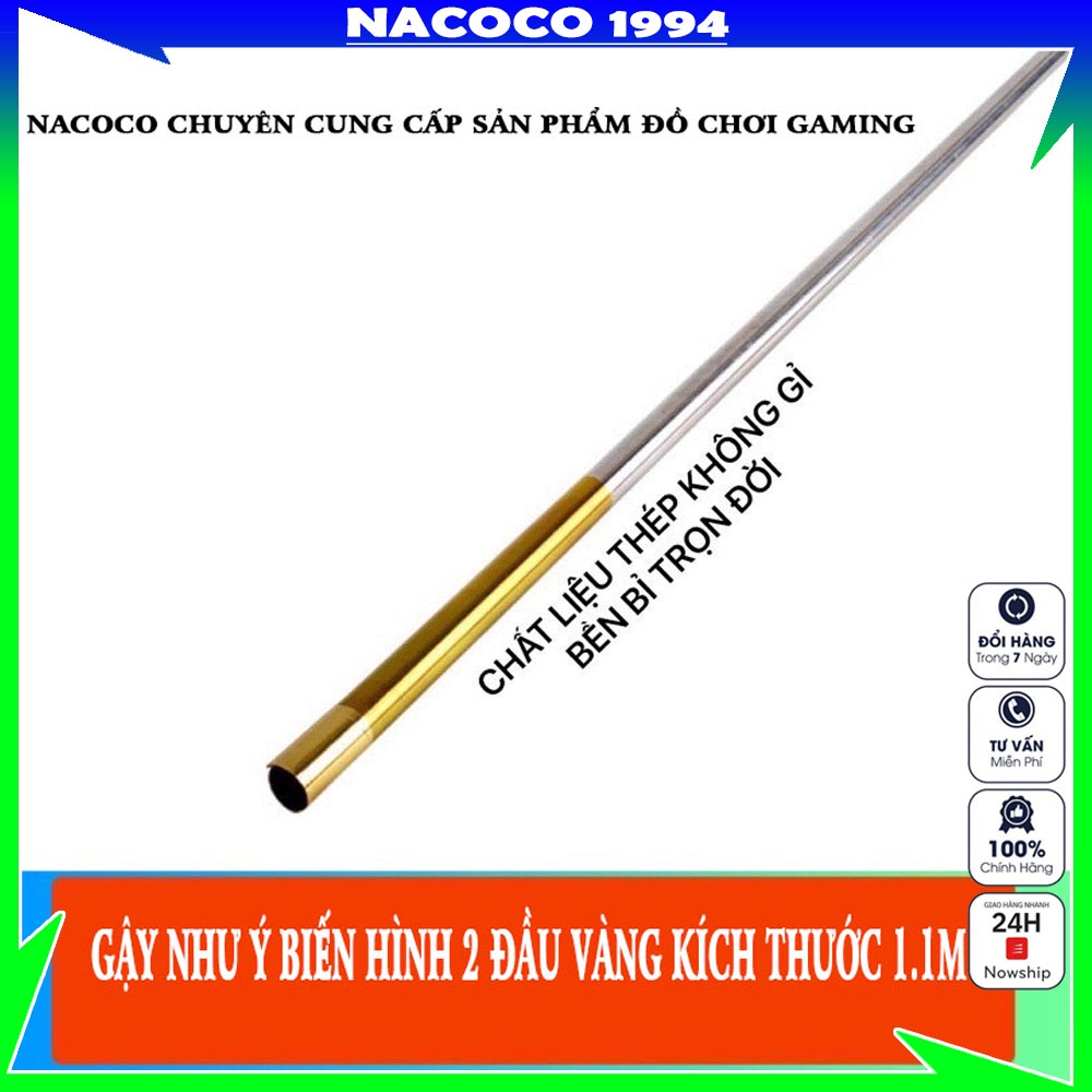 Gậy như ý ảo thuật tôn ngộ không 2 đầu vàng bỏ túi hàng cao cấp không gỉ dài 1.1M