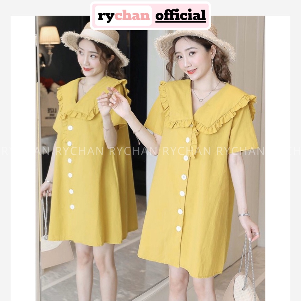 [ẢNH THẬT CUỐI] Đầm Suông Thủy Thủ Vàng Cổ Lá Dễ Thương - DS042