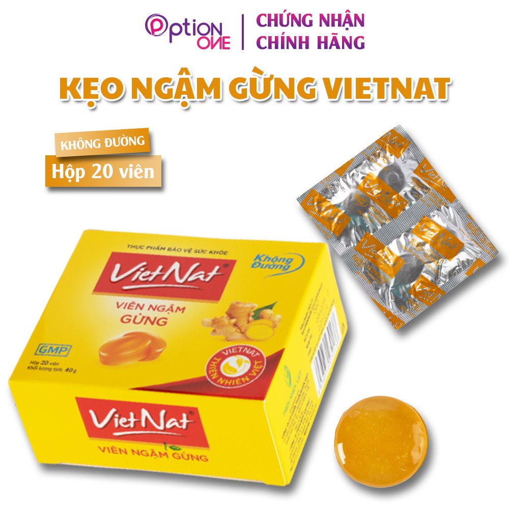 Kẹo ngậm gừng Vietnat không đường hỗ trợ tiêu hóa giảm cảm cúm - hộp 20 viên