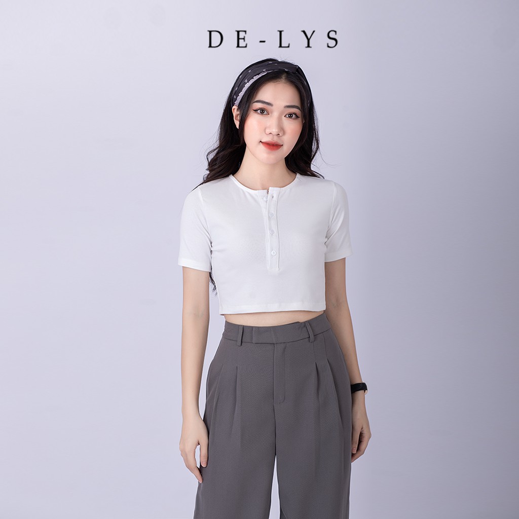 Áo croptop nữ ôm body cổ tròn Delys áo croptop tay ngắn thiết kế cúc dọc