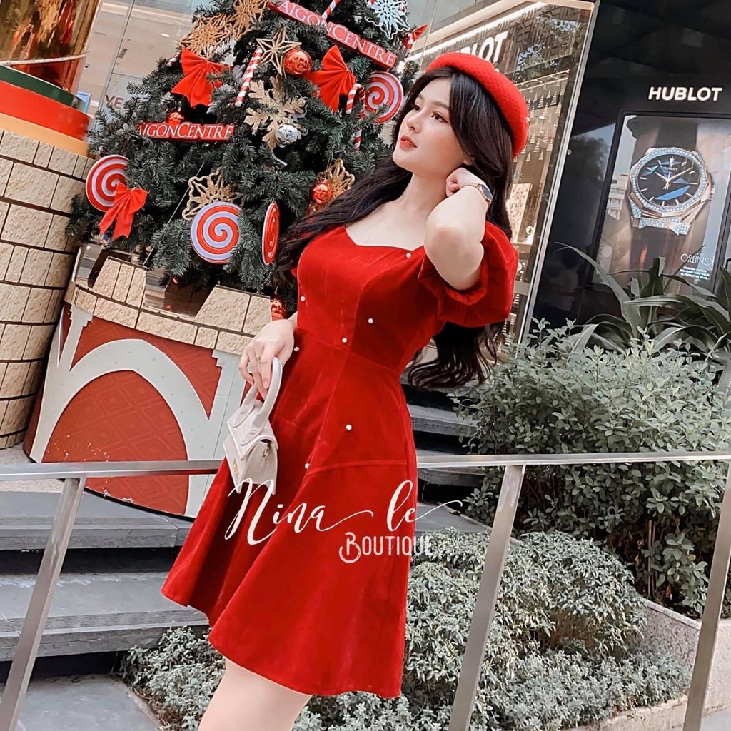 [Mẫu Mới] Váy Đỏ Đầm công chúa dáng xoè sang chảnh hết mức màu đỏ chơi Noel dành cho