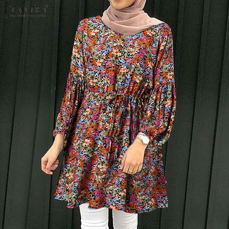 Zanzea Áo Tay Dài Cổ Tròn In Họa Tiết Hoa Dành Cho Phụ Nữ Hồi Giáo