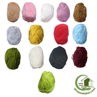 Len sợi đan móc màu nâu, cafe sữa, hồng, trắng, tím, nâu, xám, vàng, đỏ, xanh dương, xanh rêu, kem, đen - Chọn màu