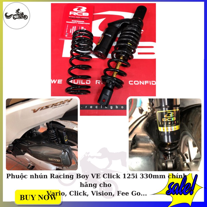 Phuộc nhún Racing Boy VE Click 125i 330mm chính hãng cho Vario, Click, Vision, Fee Go...