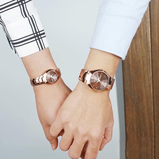 Đồng hồ nam nữ FNGEEN FC mặt tròn có lịch thứ lịch ngày, dây thép không gỉ