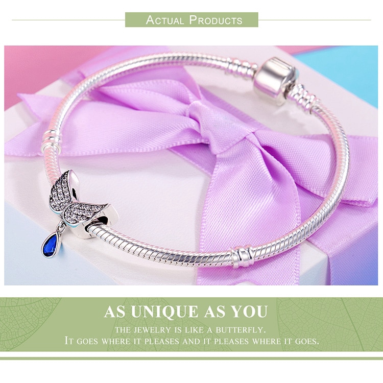 Hạt xỏ vòng tay Bamoer SCC481 bằng bạc 925 hình đôi cánh thiên thần dễ thương