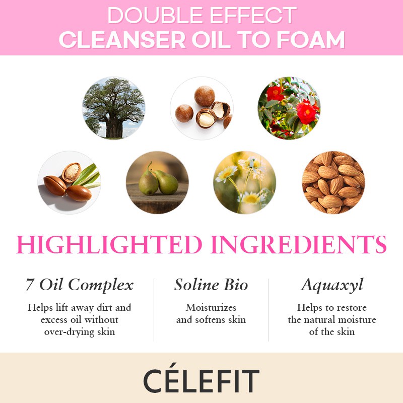 Sữa rửa mặt và tẩy trang CELEFIT Double Effect Cleanser Oil To Foam 180g