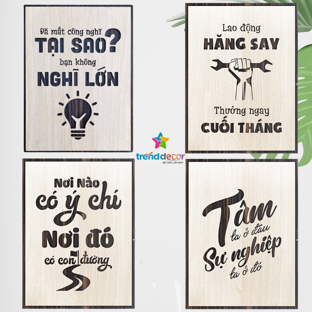 Tranh gỗ treo tường, tranh gỗ khắc chữ tạo động lực truyền cảm hứng decor văn phòng. góc làm việc