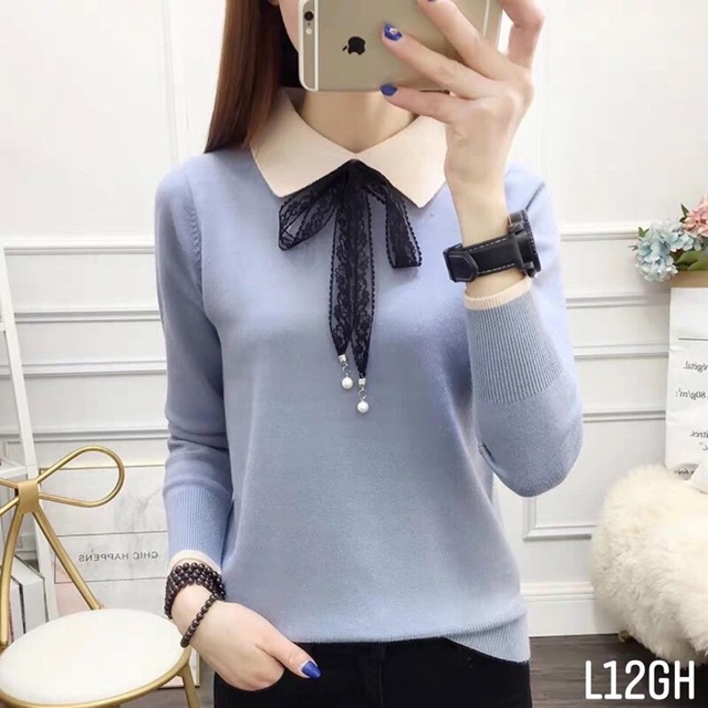 💋FREESHIP💋Áo len siêu phẩm cổ Đức nơ ren đính Ngọc vừa đẹp.Hàng qc l1 | BigBuy360 - bigbuy360.vn