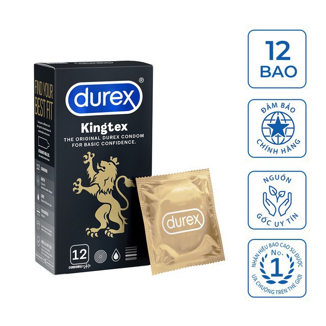 BCS [KING DUREX] Bộ 4 hộp Bao cao su Durex Kingtex, tặng 2 hộp cùng loại (12 bao/1 hộp bcs) Giá Rẻ