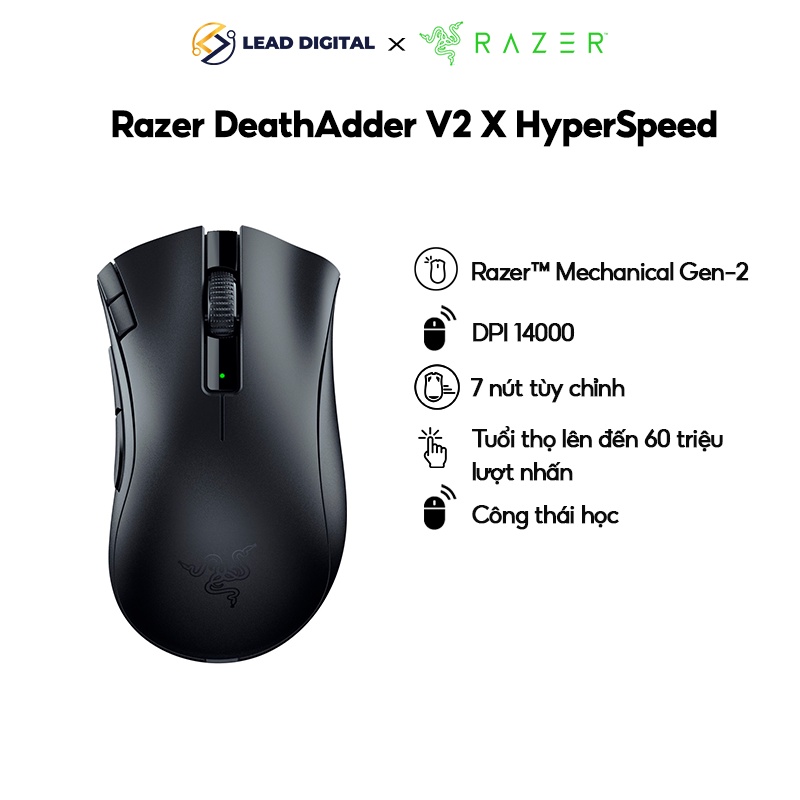 Chuột game Không dây tốc độ cao Razer DeathAdder V2 X | DPI 14000 | 60 triệu lần nhấn | 7 nút tùy chỉnh | Công thái học