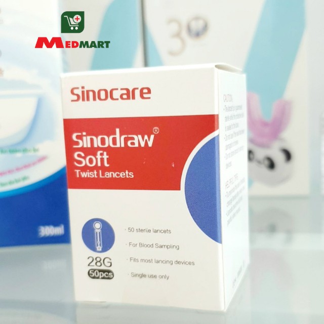 [Có video] Kim Lấy Máu SINOCARE 4 Cạnh Đầu Tròn Dành Cho Các Loại Máy Đo Đường Huyết, Hộp 50 Kim - Medmart