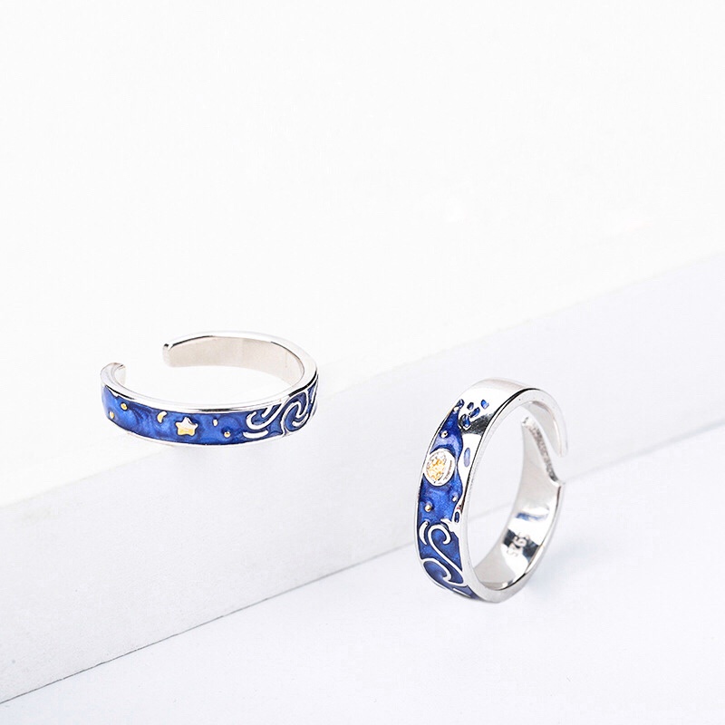 Nhẫn nam nữ tròn Loki Accessories màu bạc thời trang chất Titan đẹp đơn giản không gỉ - Nhẫn Đôi VanGogh (1 đôi)