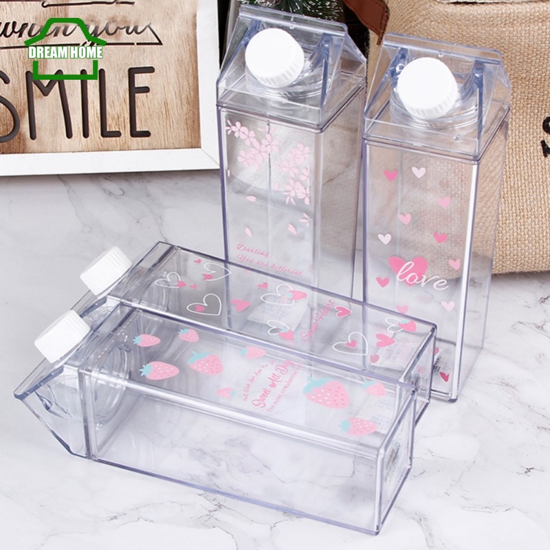 Cốc Uống Sữa/Nước Ép Bằng Nhựa Trong Suốt Có Nắp Kích Thước Lớn Dung Tích 1000ml/500ml