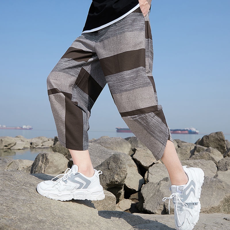 Quần Thể Thao Vải Lanh Cotton Ống Rộng Size Lớn Thời Trang Nam