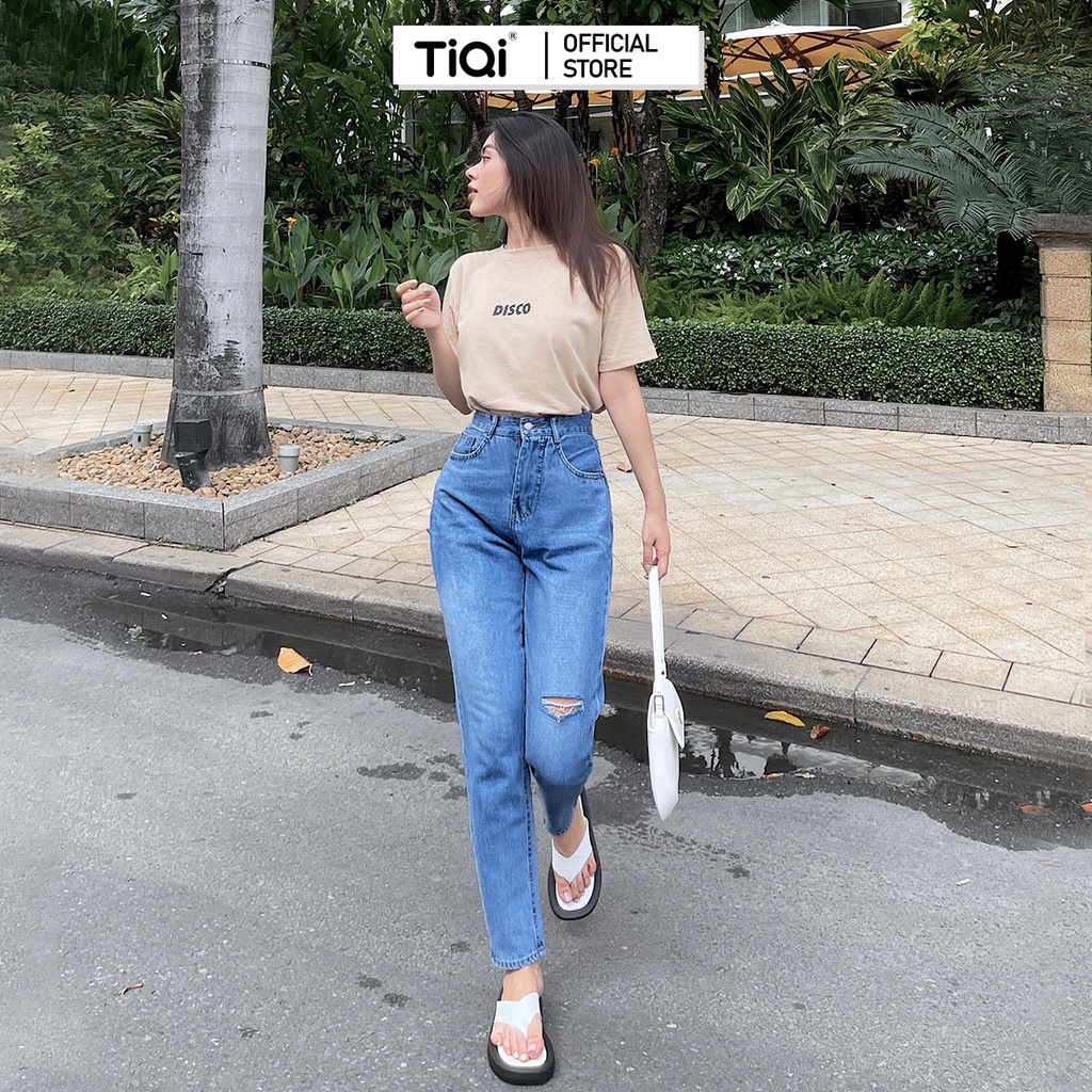 Quần baggy jean nữ rách lưng cao phong cách công sở Cao Cấp TiQi Jeans B1-218