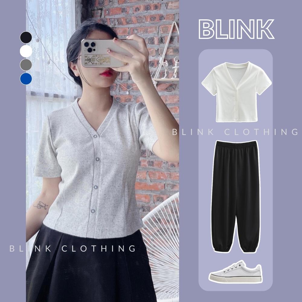 Áo croptop có cúc cổ tim tay ngắn chất thun gân BLINK dáng ngắn cộc tay năng động cá tính AC07
