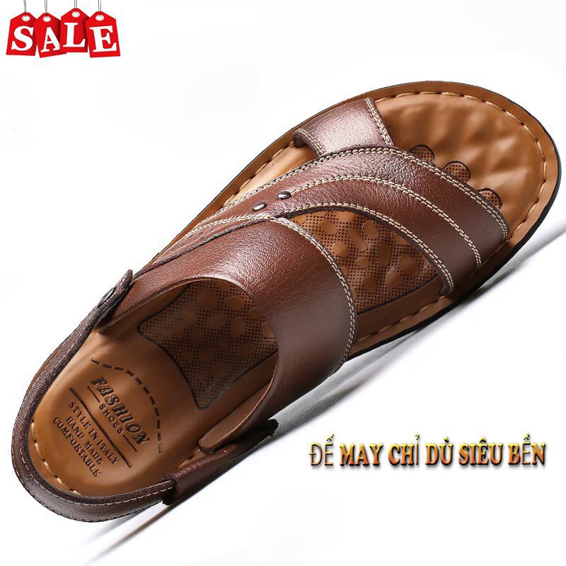 Dép da nam quai hậu, chất liệu da bò cao cấp- bảo hành 12 tháng- dép da ta