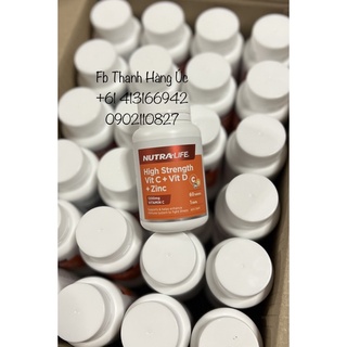 Viên uống tăng đề kháng Nutralife High Strength Vit C + Vit D + Zinc 60 viên