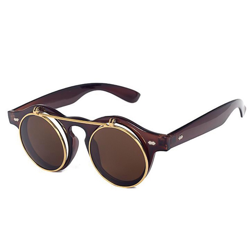 Kính Mát Hai Lớp Tròng Lật Phong Cách Retro Âu Mỹ