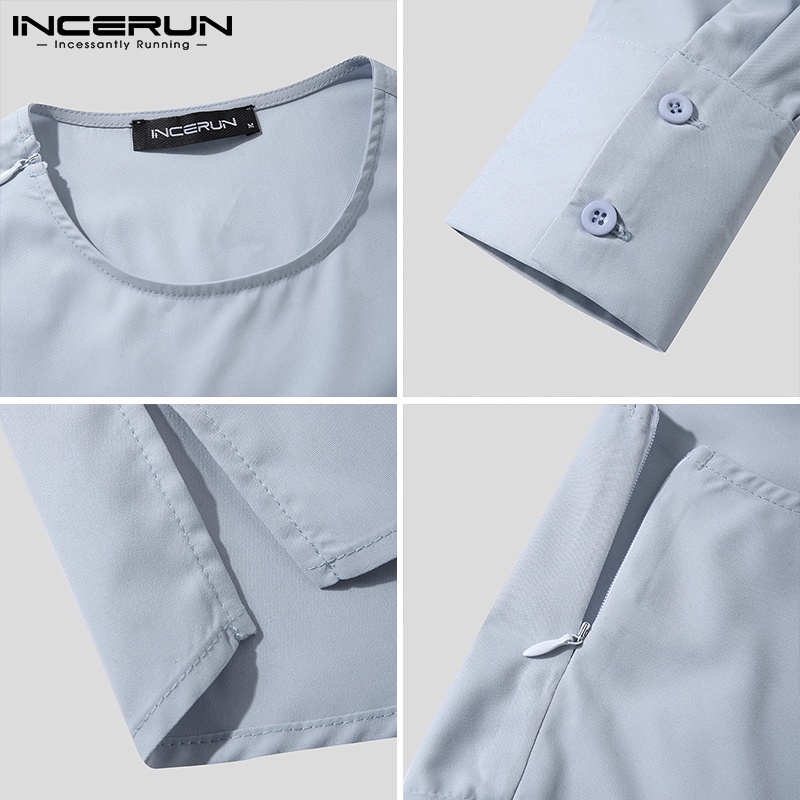 Áo thun tay dài INCERUN cổ tròn mềm mại khoét rỗng phong cách Hàn Quốc giản dị dành cho nam