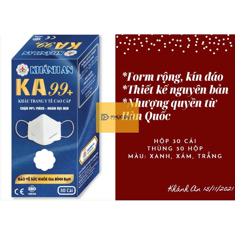 Khẩu trang 4D CAO CẤP KF94 Khánh An KA99 + FORM RỘNG ,NGĂN NGỪA BỤI MỊN PM 2.5 trên 95% 1 HỘP 30 CÁI