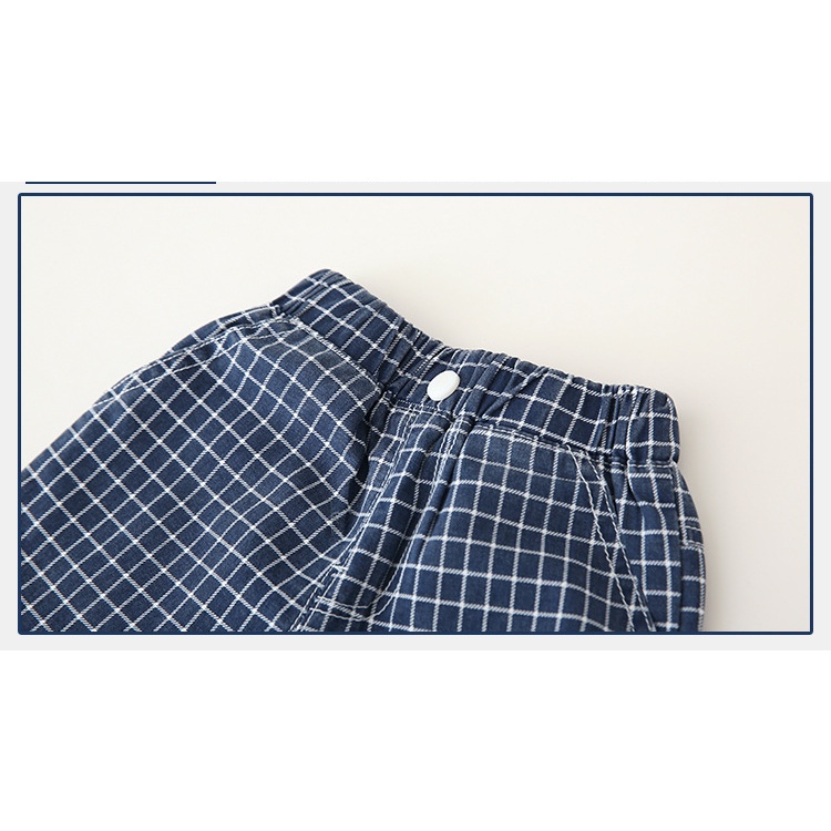 Quần short vải cotton kẻ sọc ca rô thời trang mùa hè dành cho bé trai 90-130cm