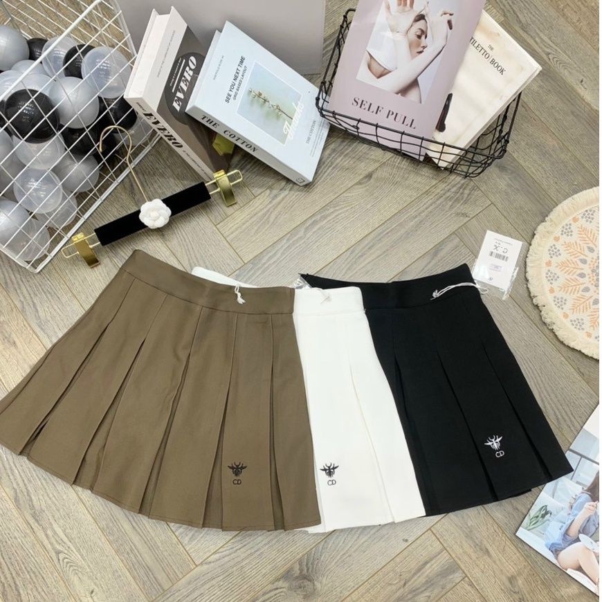 Chân váy tennis, xếp ly to thêu ong chất Vintex cao cấp dày dặn không mất form ly có quần trong M2105