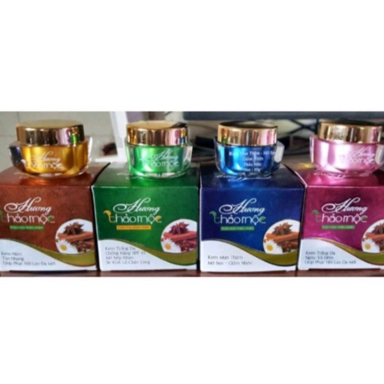 kem hương thảo mộc 4 loại mụn thâm, nám tàn nhang, trắng da chống nắng, trắng da ngày và đêm 10gr