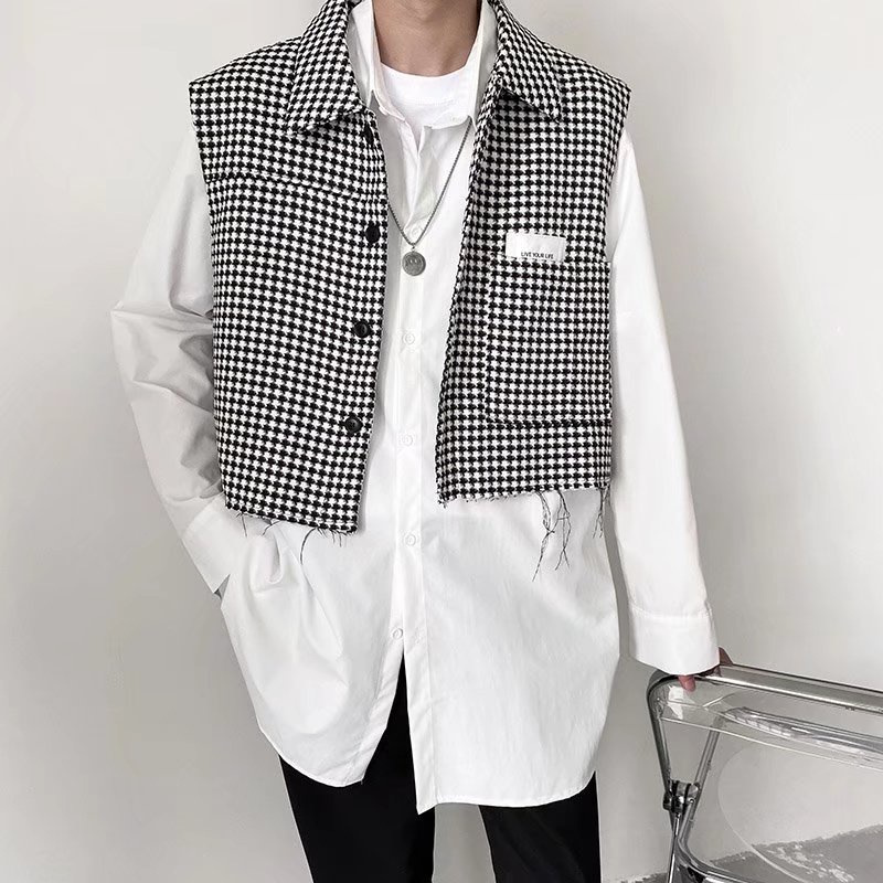 Áo Khoác Sát Nách Kẻ Sọc Caro Cổ Điển Phong Cách Hàn Quốc Thời Trang Cho Nam áo vest nam hàn quốc